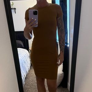 Mustard yellow knee length tee shirt dress